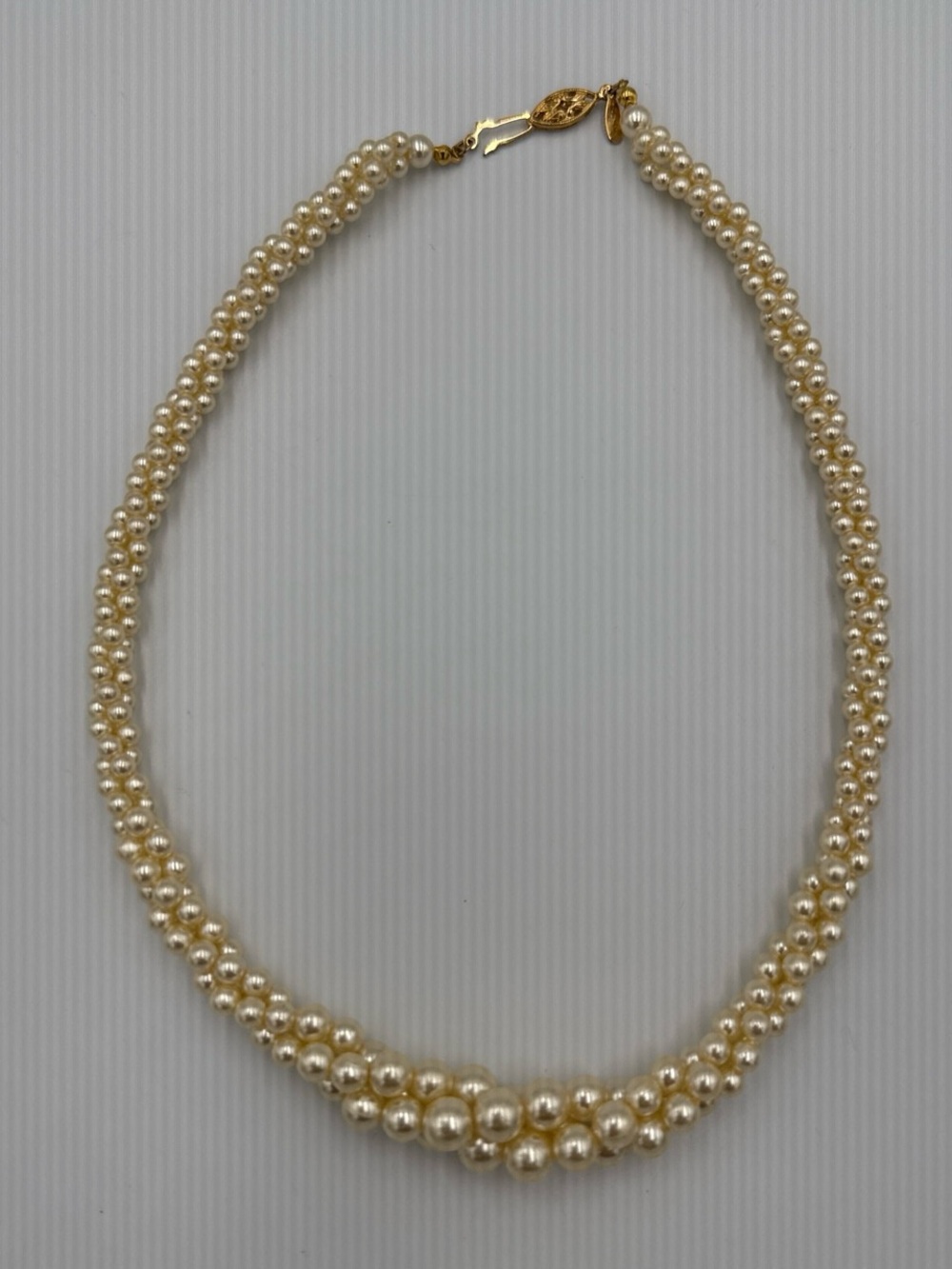 Vintage Napier Gold-Tone Clasp Cream Pearl Twist Necklace